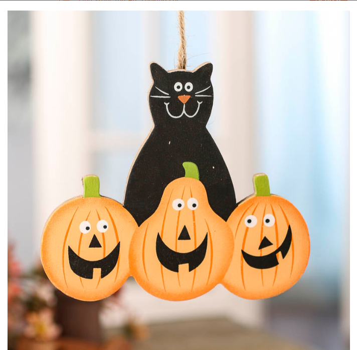 FD Halloween Decor - Prim Black Cat Happy Jack-O-Lanterns Ornament