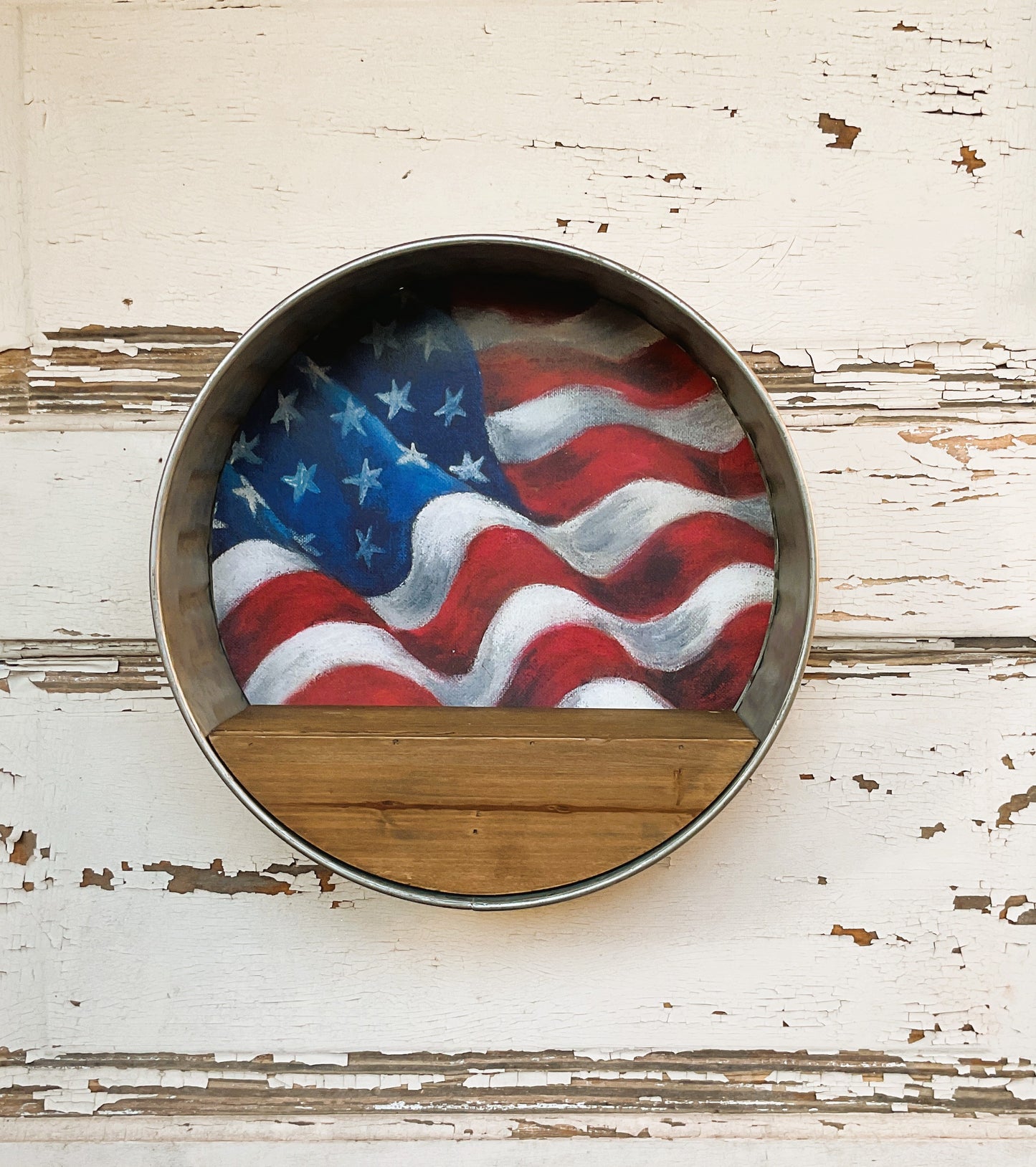 Gerson PBK Patriotic Decor - July 4th Resin Highland Cow Figurines & Galvanized Shelf 5pc