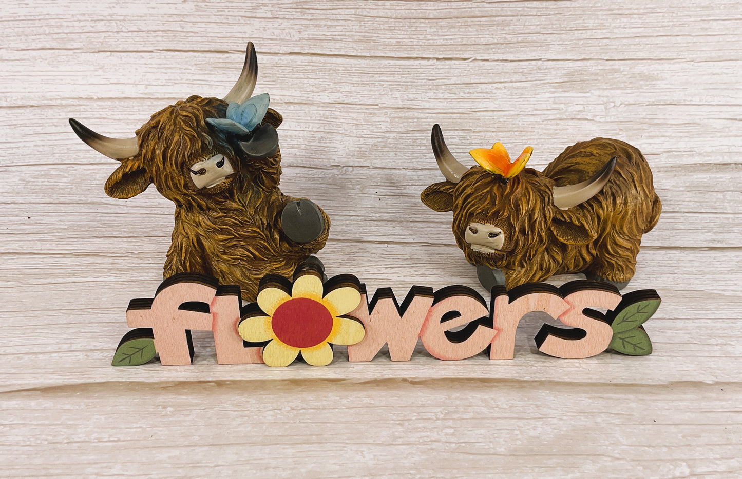 Gerson Spring Decor - Resin Highland Cow With Butterfly 3pc Set