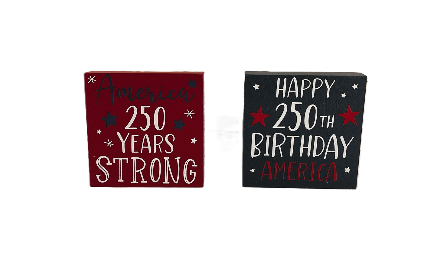 America 250th Birthday Block Signs 2-Piece Set – July 4th Patriotic Decor