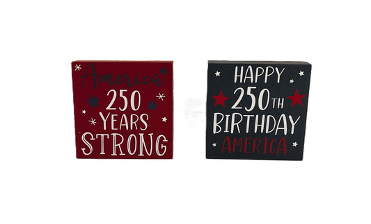 America 250th Birthday Block Signs 2-Piece Set – July 4th Patriotic Decor