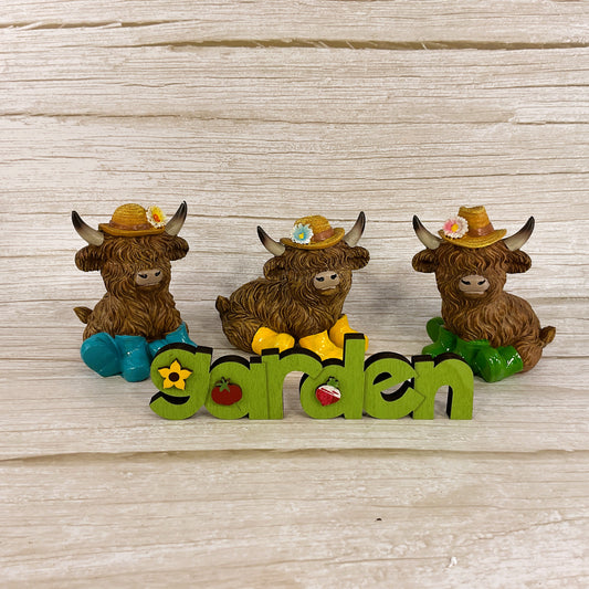 Gerson Spring Decor - Resin Highland Cow Rainboots Figurines 4pc Set