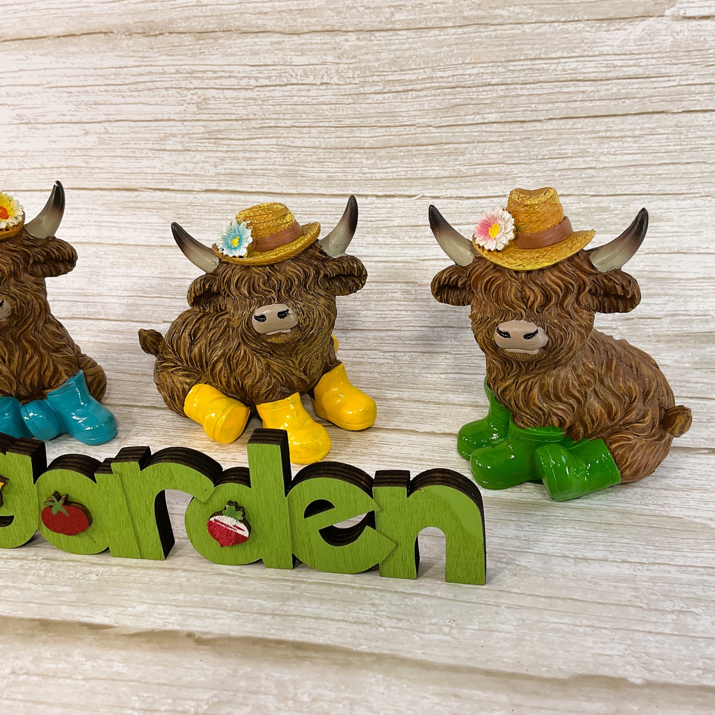Gerson Spring Decor - Resin Highland Cow Rainboots Figurines 4pc Set