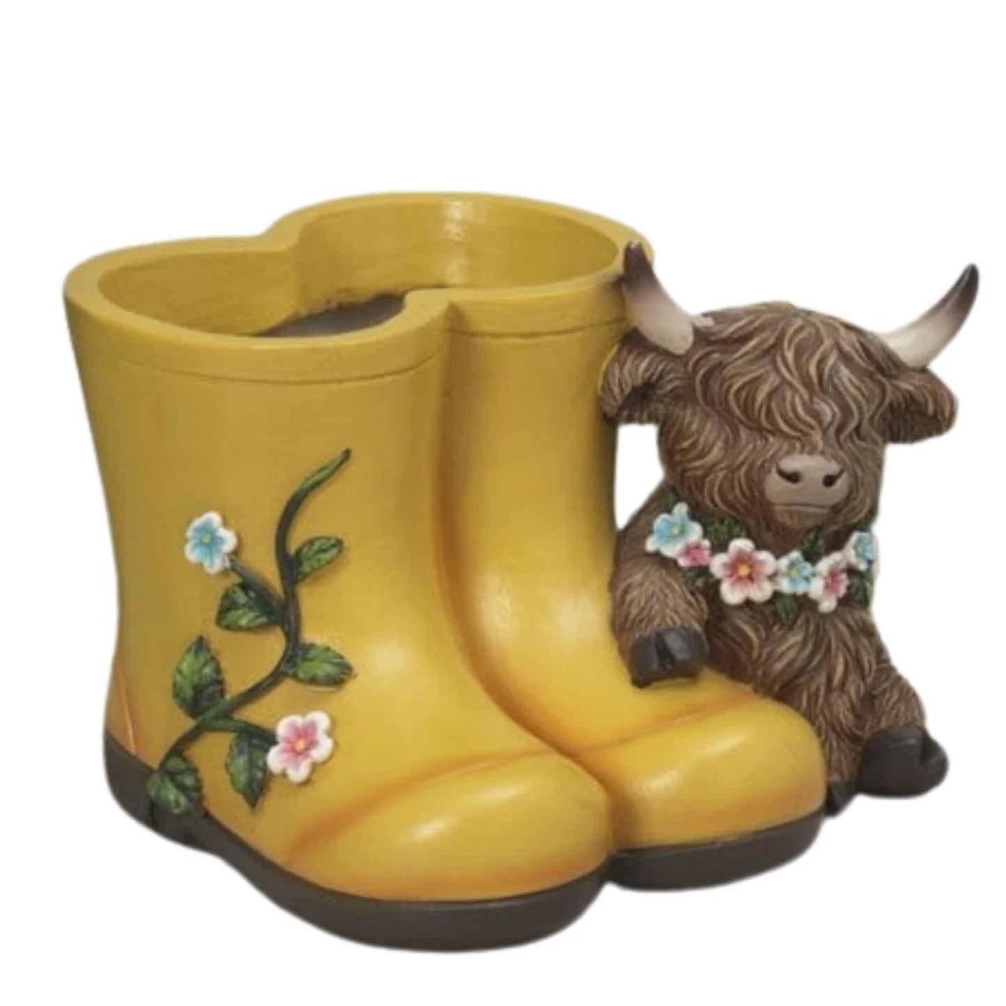 Gerson Spring Decor - Resin Highland Cow Rainboots Figurine 2pc Set