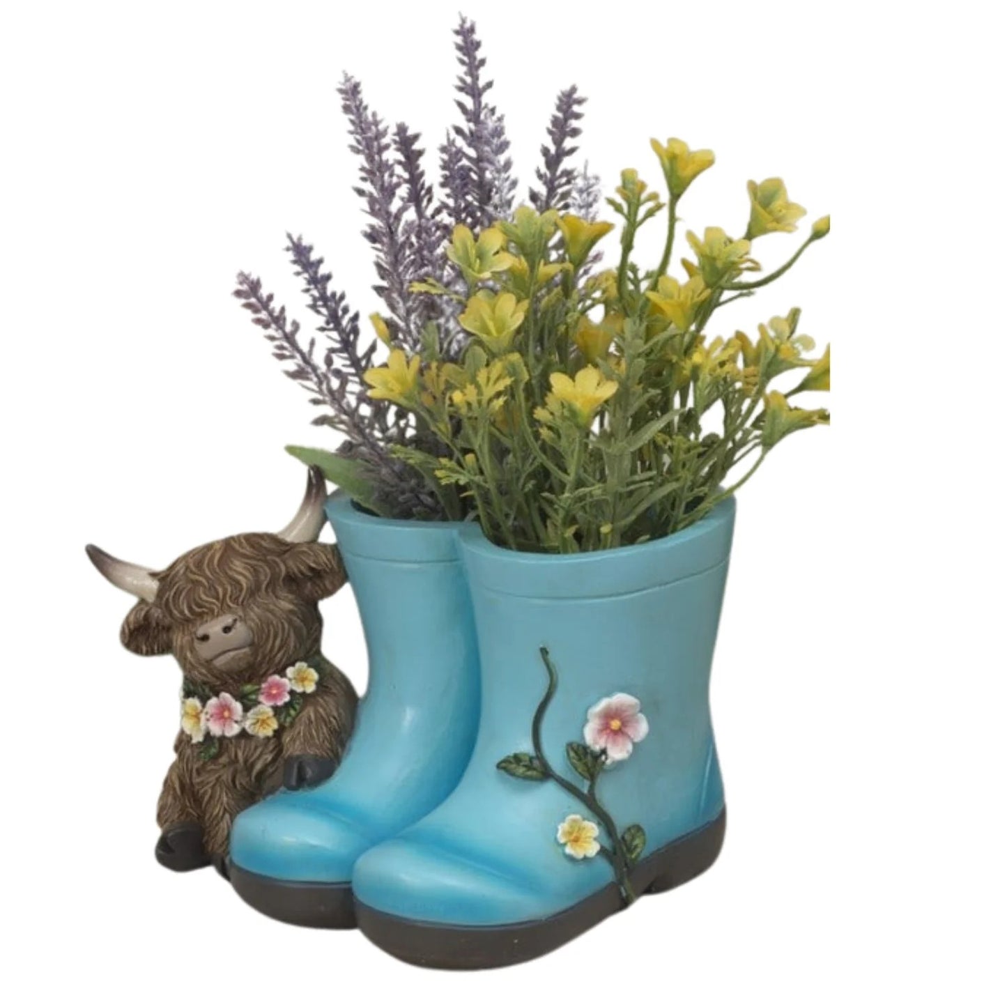 Gerson Spring Decor - Resin Highland Cow Rainboots Figurine 2pc Set