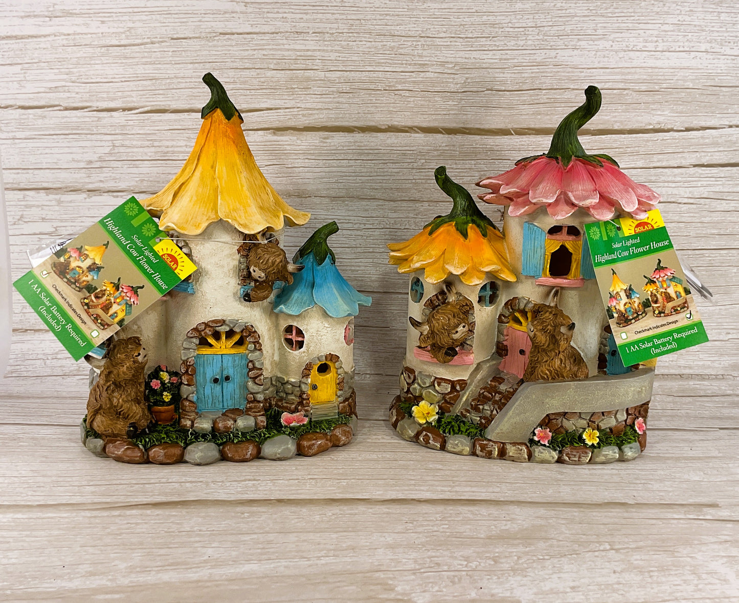 Gerson Spring Decor - Flower Highland Cow Lighted LED Solar House