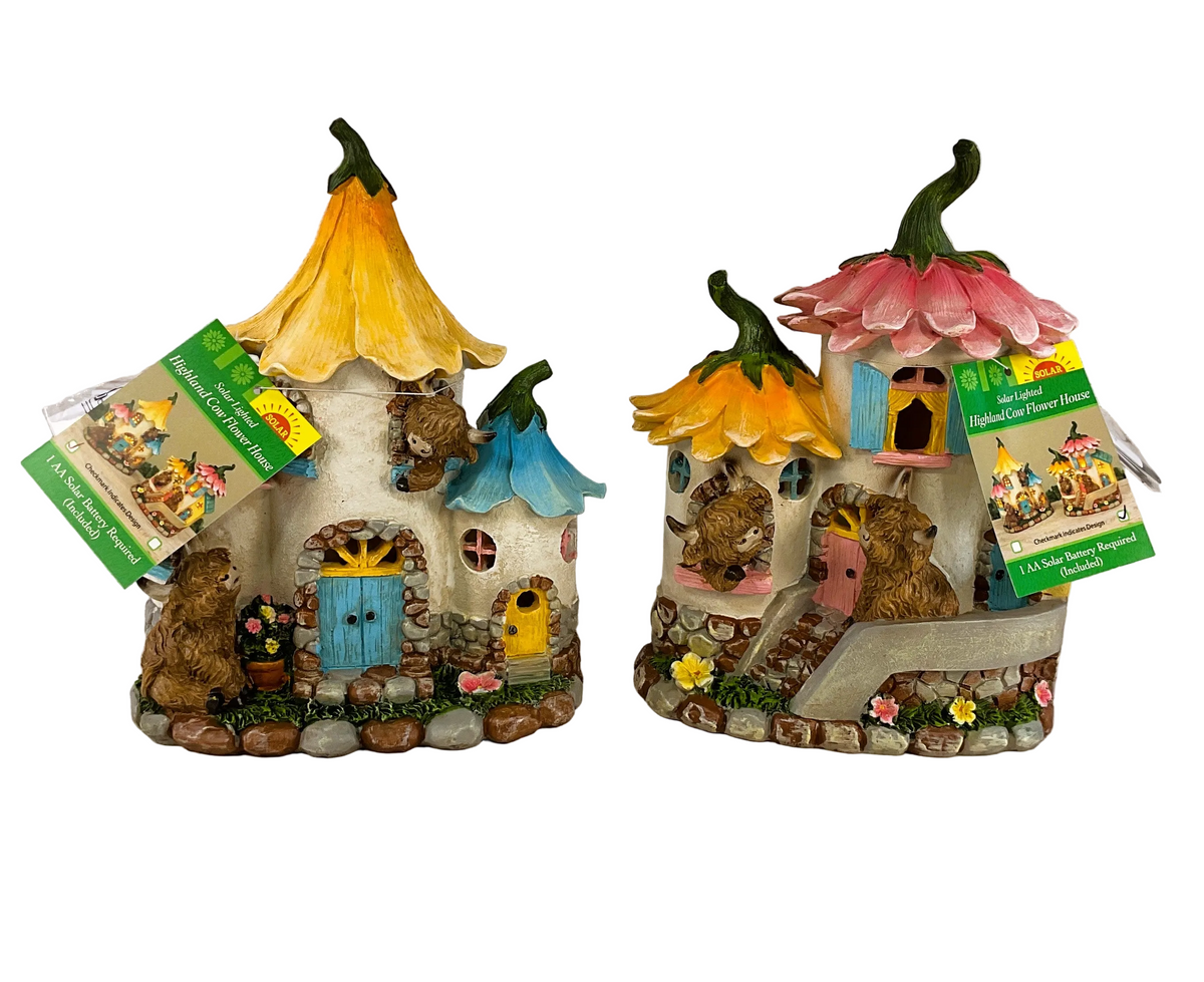 Gerson Spring Decor - Flower Highland Cow Lighted LED Solar House