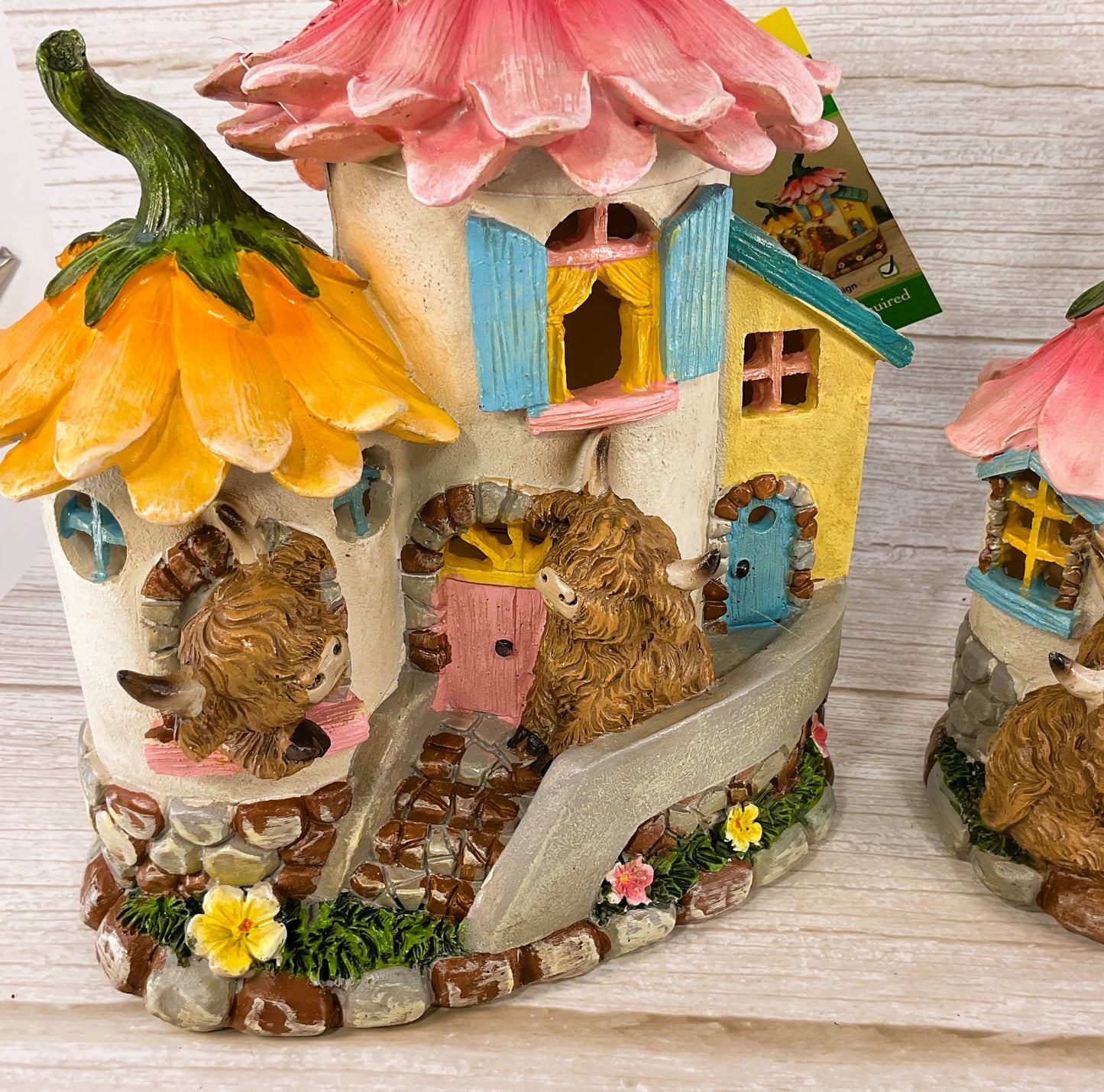 Gerson Spring Decor - Flower Highland Cow Lighted LED Solar House