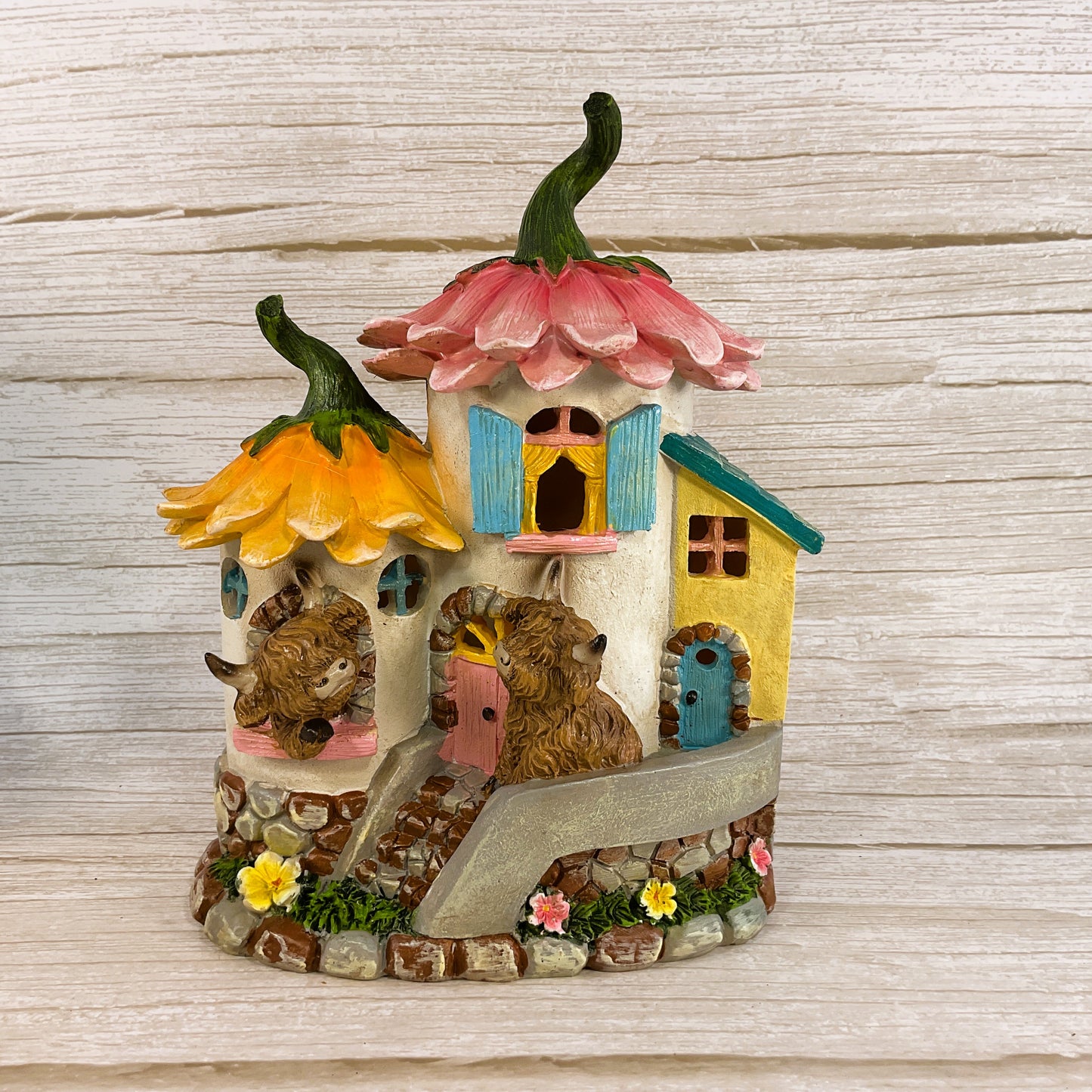 Gerson Spring Decor - Flower Highland Cow Lighted LED Solar House