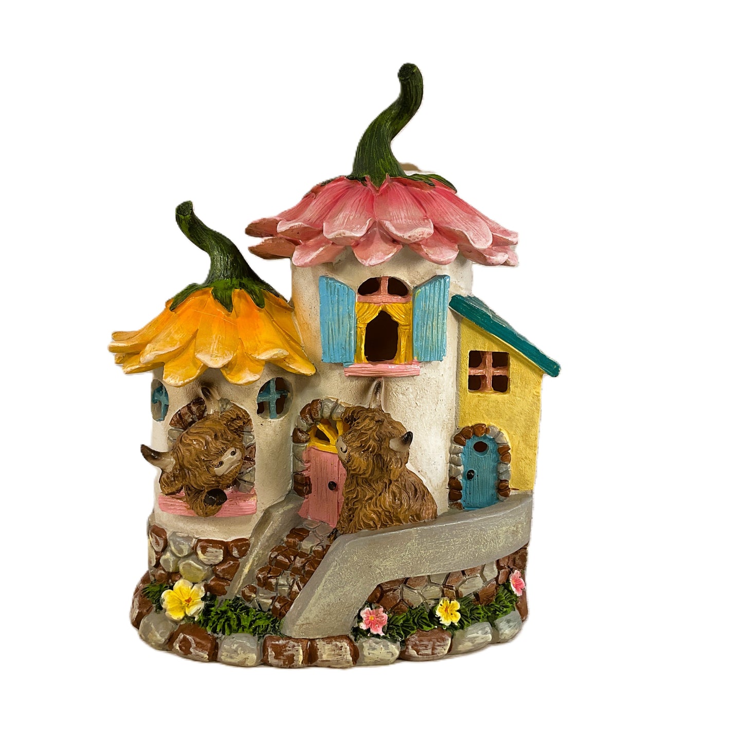 Gerson Spring Decor - Flower Highland Cow Lighted LED Solar House