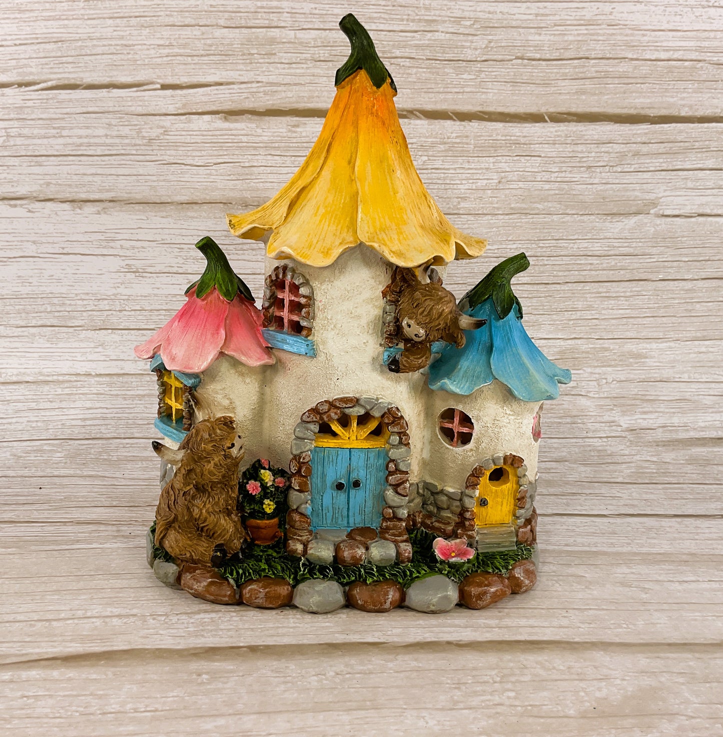 Gerson Spring Decor - Flower Highland Cow Lighted LED Solar House