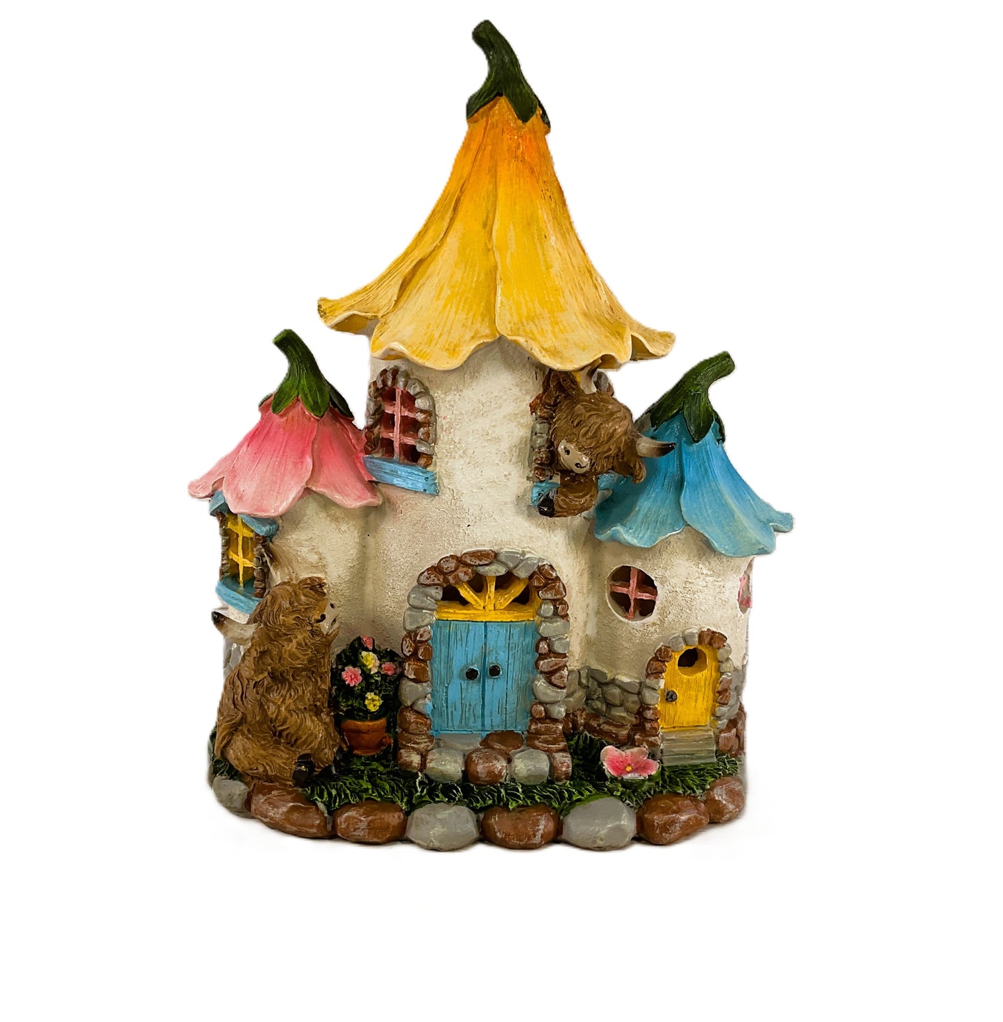 Gerson Spring Decor - Flower Highland Cow Lighted LED Solar House
