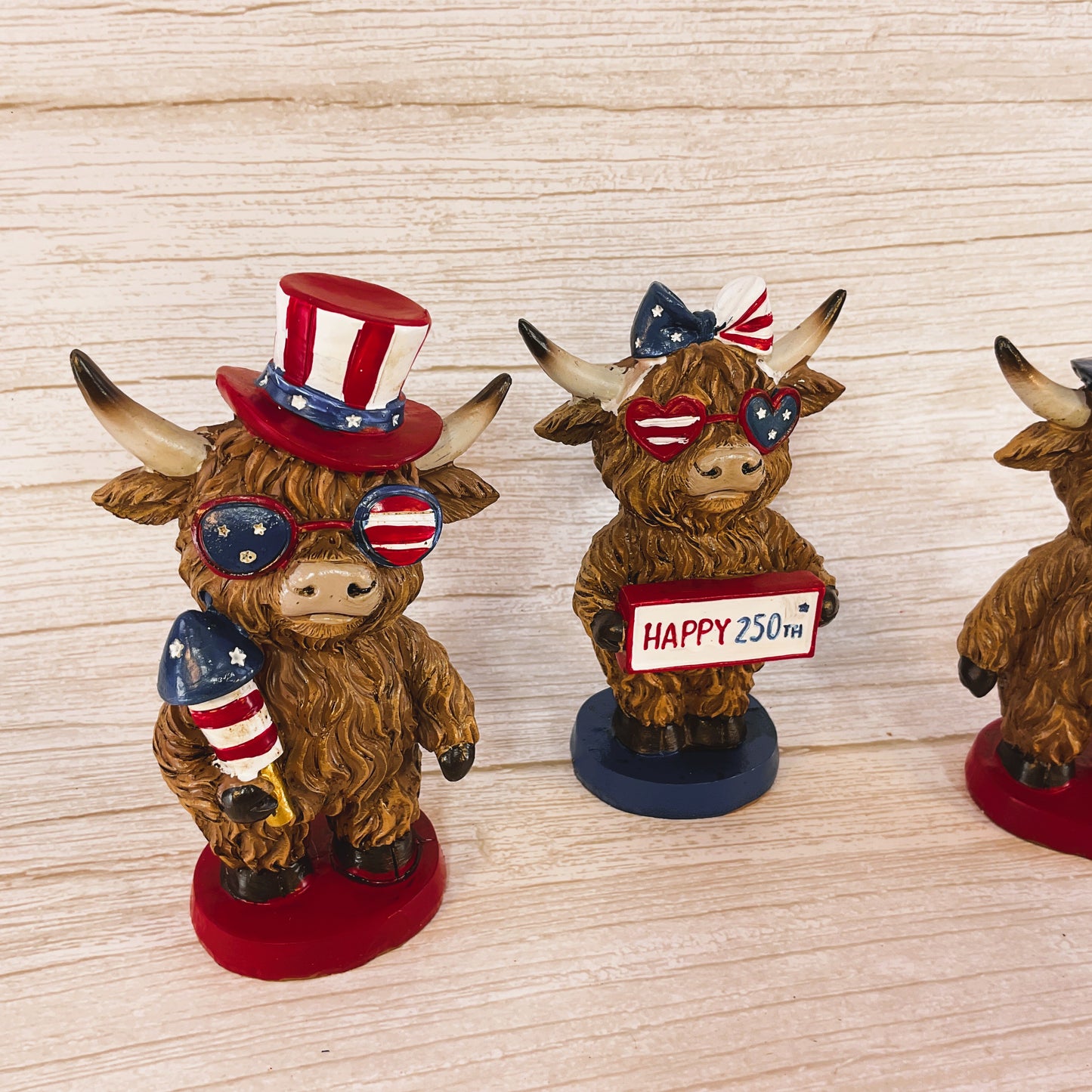 Patriotic July 4th 250th Highland Cow 3-Piece Figurine Set | Gerson