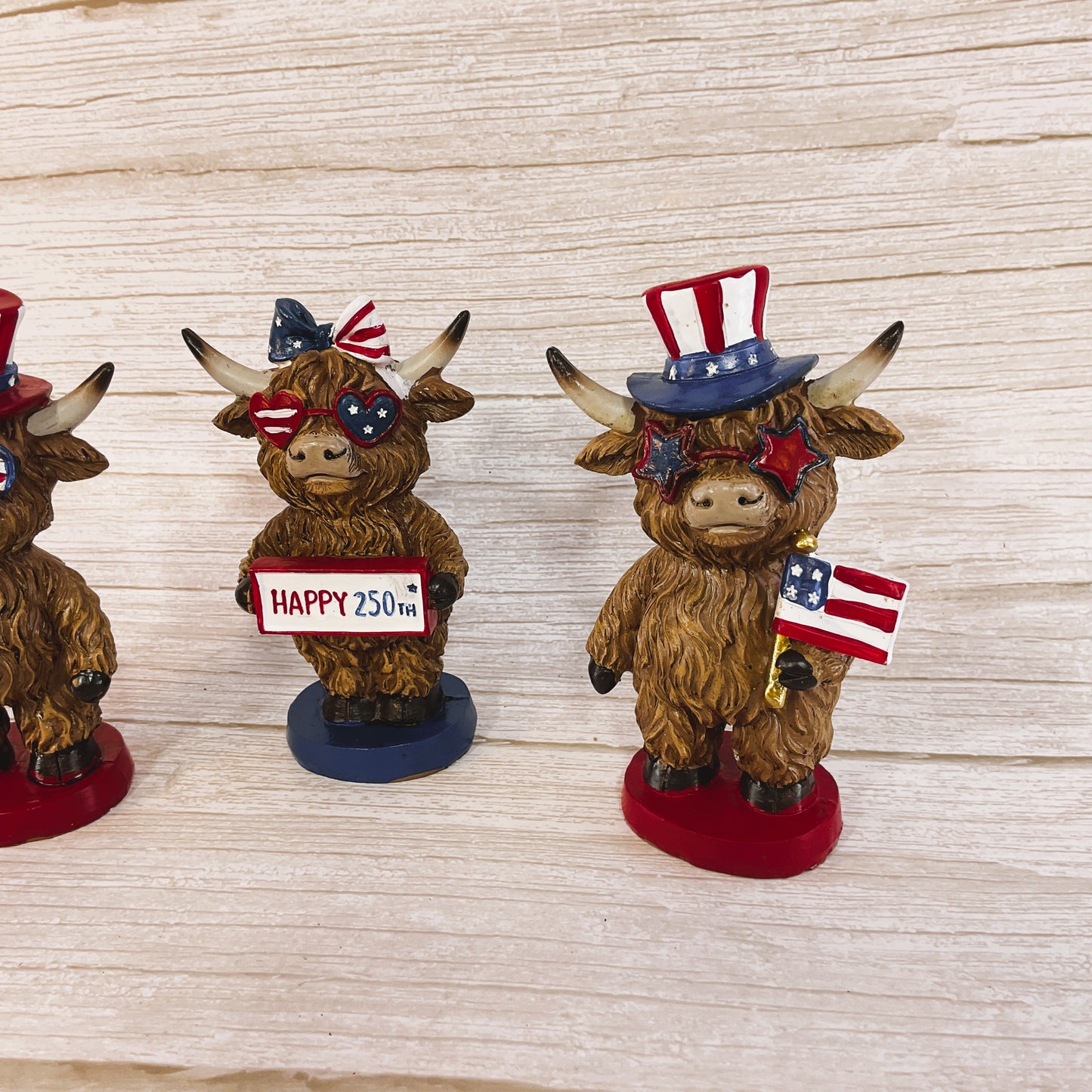 Patriotic July 4th 250th Highland Cow 3-Piece Figurine Set | Gerson