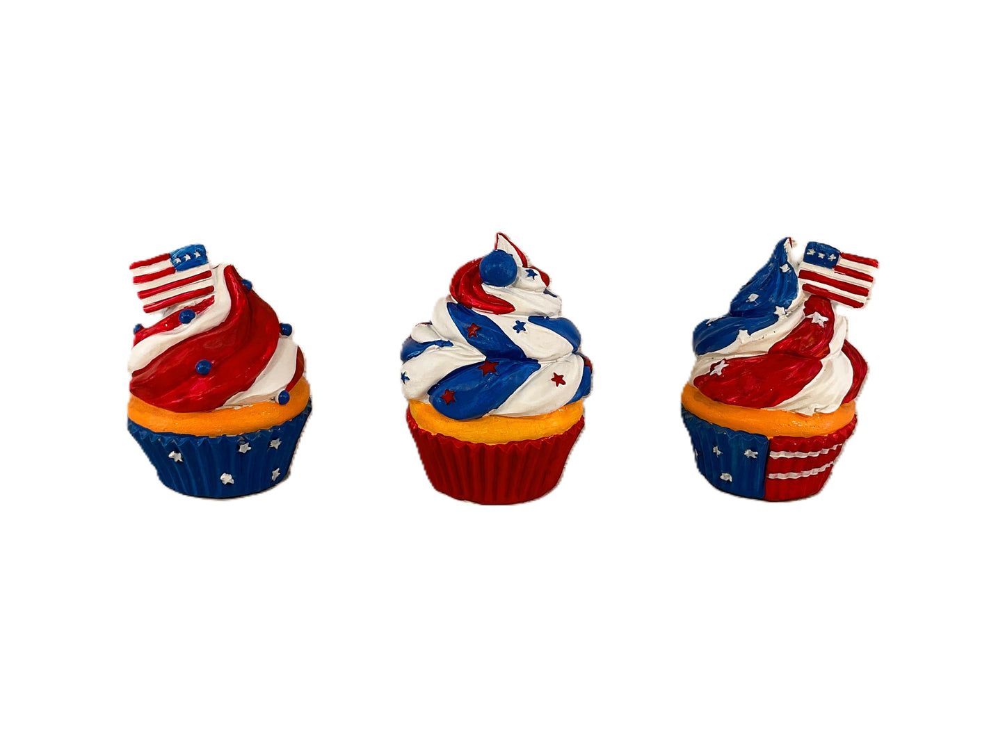 July 4th Patriotic Birthday Cupcake Resin Figurine 3-Piece Set