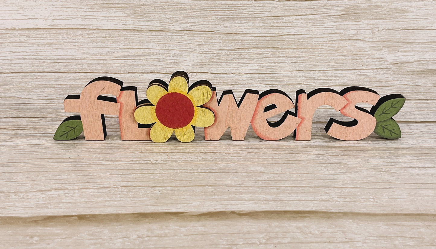 CWI Spring Decor - Flowers Wood Cut-Out Small Sign
