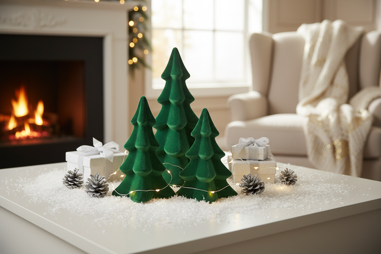 YI Christmas Decor - Ceramic Flocked Green Tree Multiple Sizes