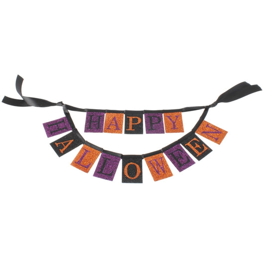 Raz Imports Halloween Decor - Small Glitter Paper Satin Ribbon Garland