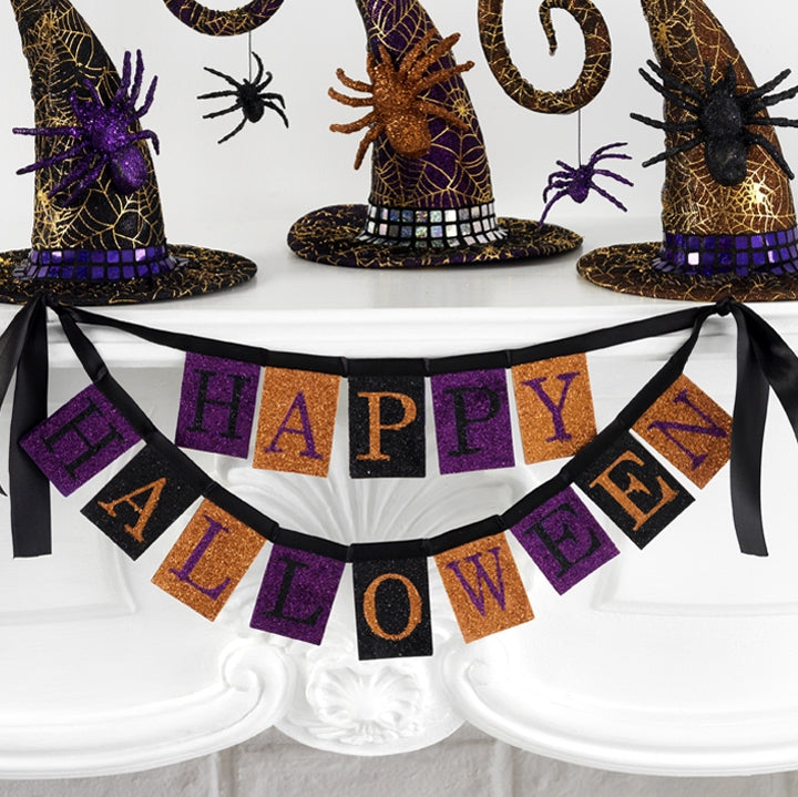 Raz Imports Halloween Decor - Small Glitter Paper Satin Ribbon Garland