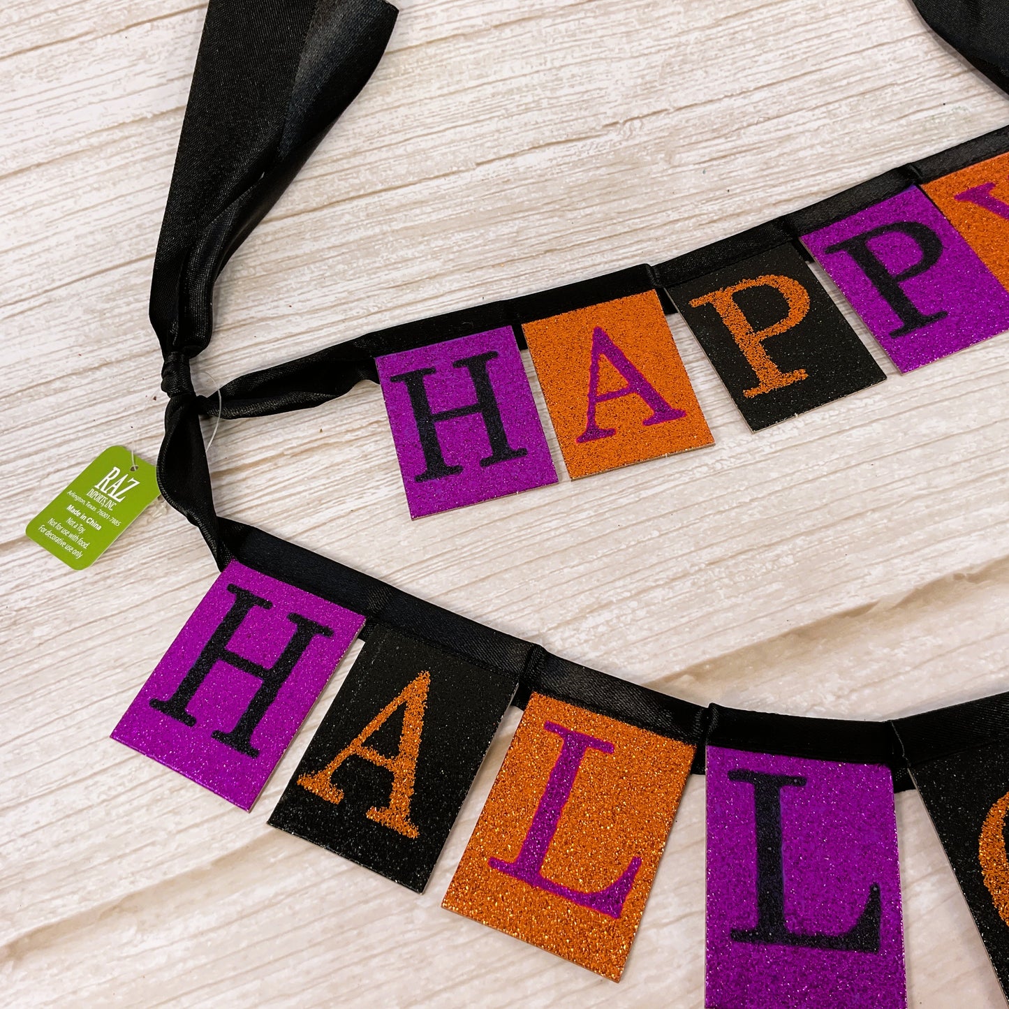 Raz Imports Halloween Decor - Small Glitter Paper Satin Ribbon Garland