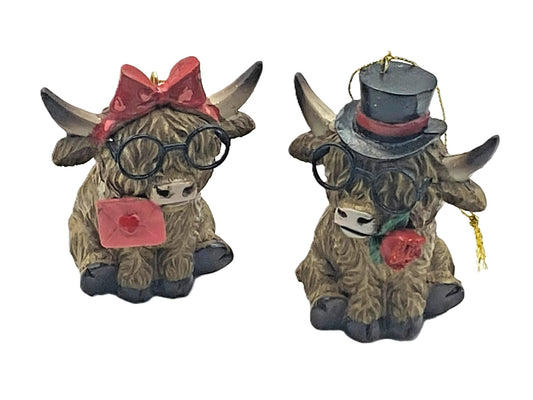 HL Valentines Decor - Highland Cow Ornaments 2pc Set