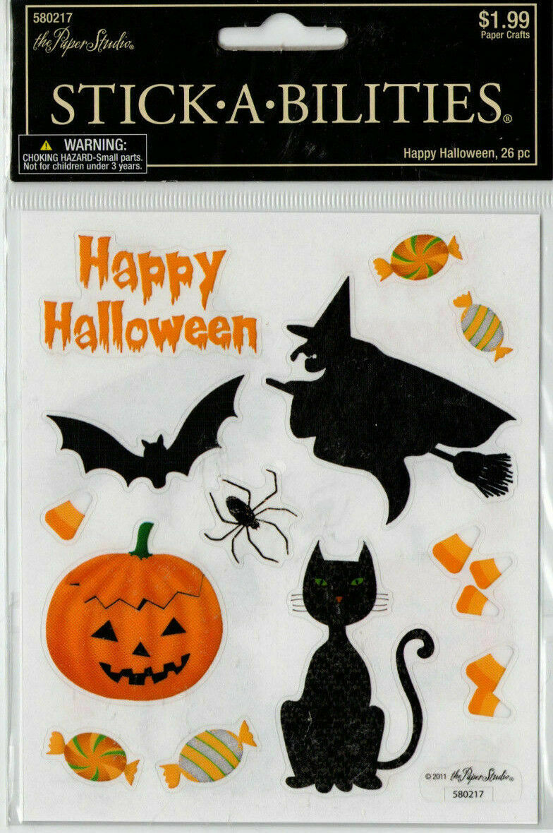 HL Halloween Craft Supply - Cats Pumpkins Cute Witch Icons Stickers 3 Sets
