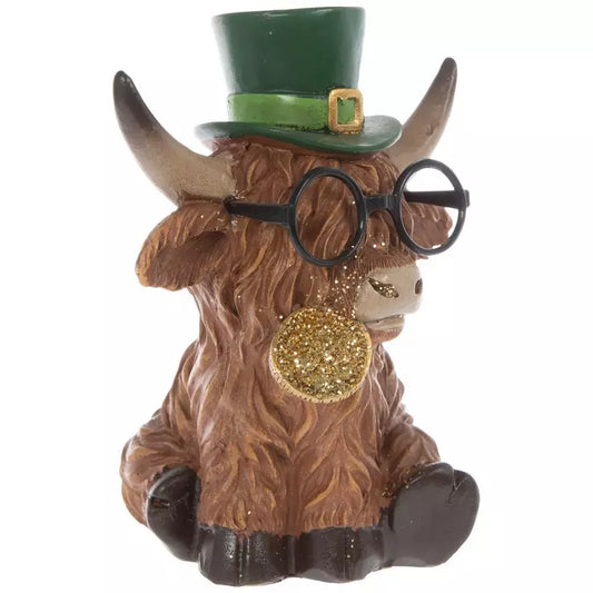 HL St Patrick's Decor - Resin Highland Male Top-hat Cow Figurine
