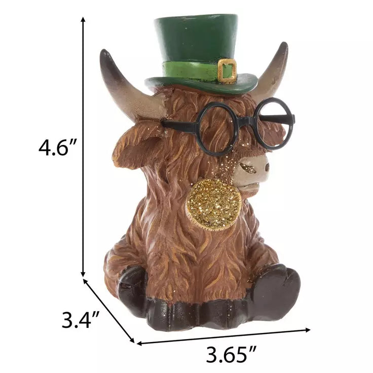 HL St Patrick's Decor - Resin Highland Male Top-hat Cow Figurine