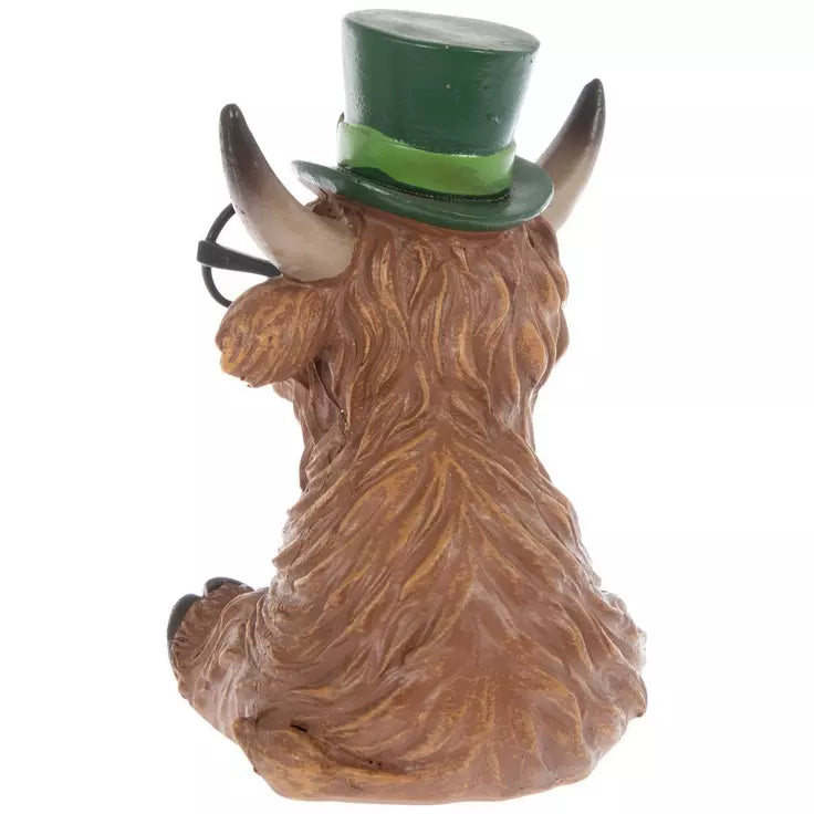 HL St Patrick's Decor - Resin Highland Male Top-hat Cow Figurine