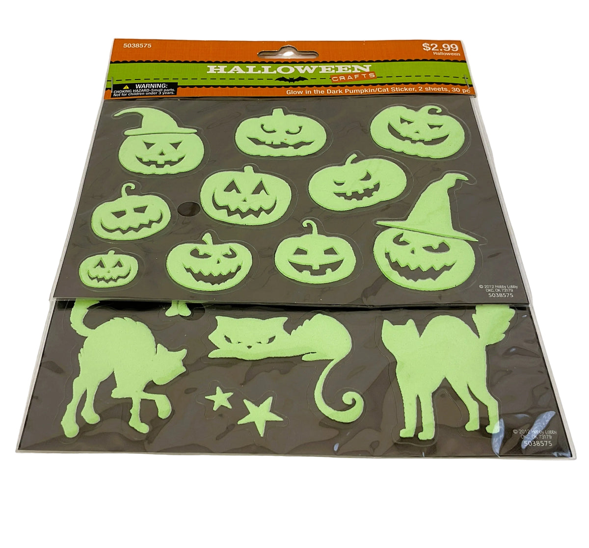 HL Halloween Craft Supply - Glow In The Dark Pumpkin Icons Stickers 30pcs