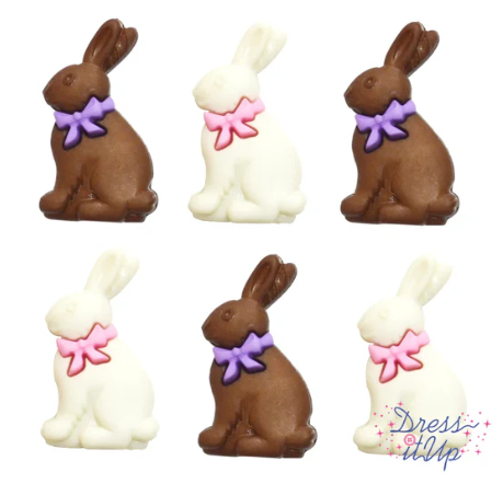 HL Easter Craft Supply - Flat-back Chocolate Brown White Bunnieets 6pc Set