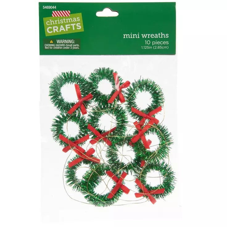 HL Christmas Craft Supply - Mini Green Wreaths With Bows Embellishments