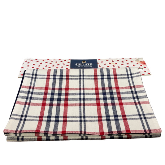 HL Patriotic Decor - Red White Blue Plaid Table Runner 72-inch