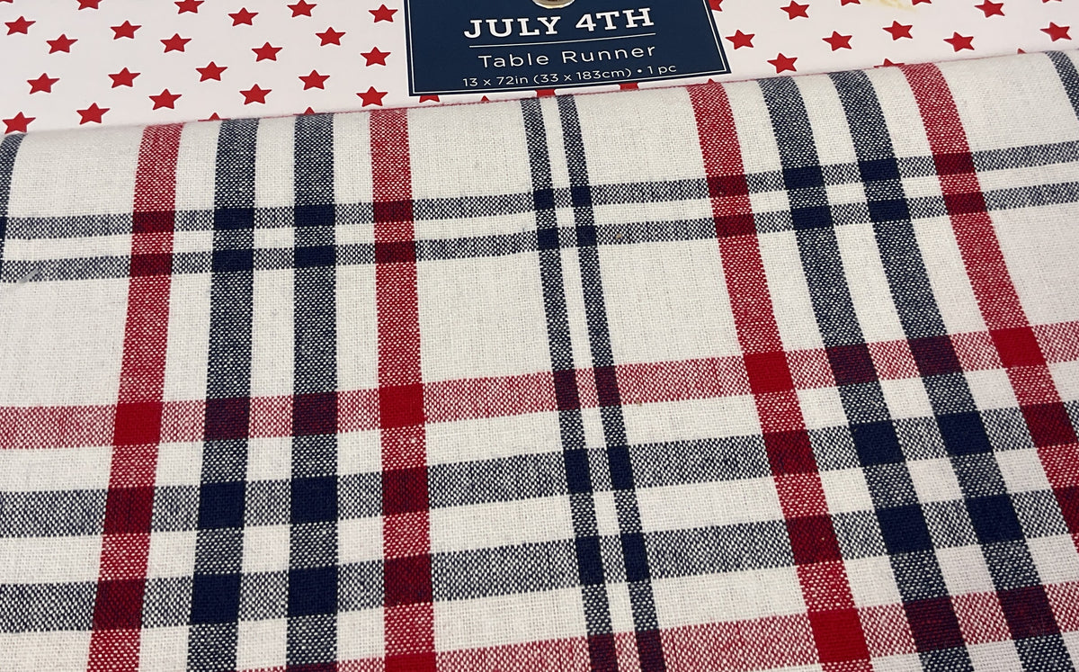 HL Patriotic Decor - Red White Blue Plaid Table Runner 72-inch
