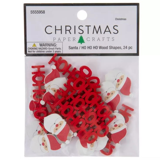 HL Christmas Craft Supply - Santa Claus & Phrases Wood Embellishments