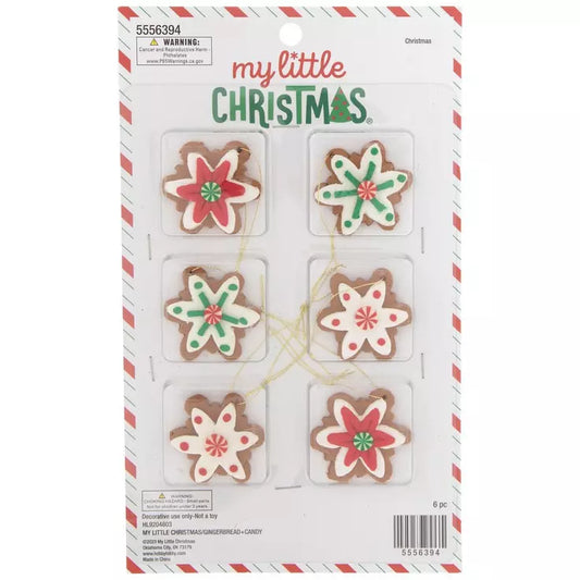 HL Christmas Decor - Gingerbread Cookies Snowflakes Mini Ornaments 6pc Set