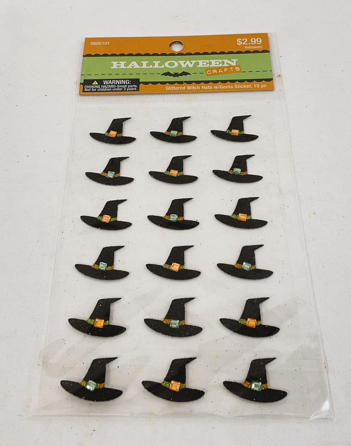 HL Halloween Craft Supply - Small Mini Witch Hats Glitter Stickers 18pc