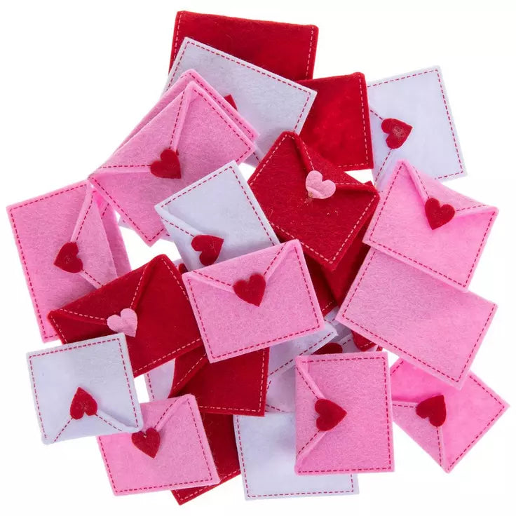 HL Valentines Craft Supply - Pink White Red Felt Love Letter 30pc