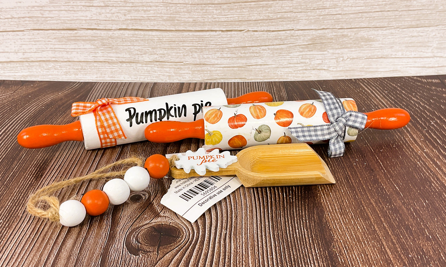 HL Fall Decor - Wood Rolling Pins and Wood Spoon Pumpkin Pie Garland