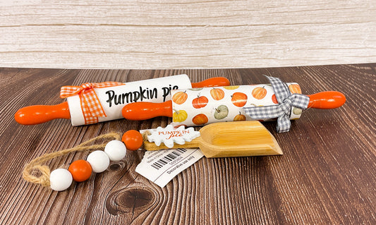 HL Fall Decor - Wood Rolling Pins and Wood Spoon Pumpkin Pie Garland
