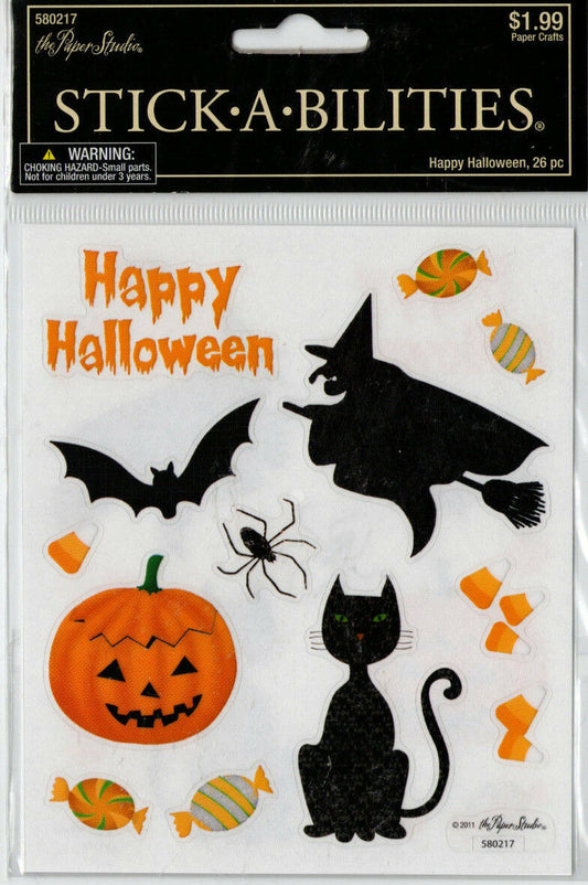 HL Halloween Craft Supply - Cats Pumpkins Witch Icons Stickers 25pc