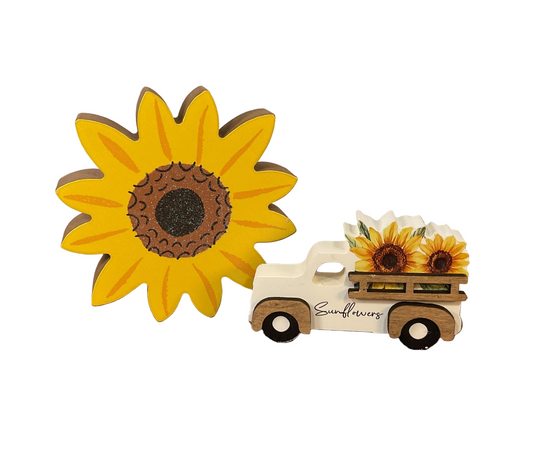 HL Spring Decor - Chunky Sunflower Mini Truck Tier Tray 2pc