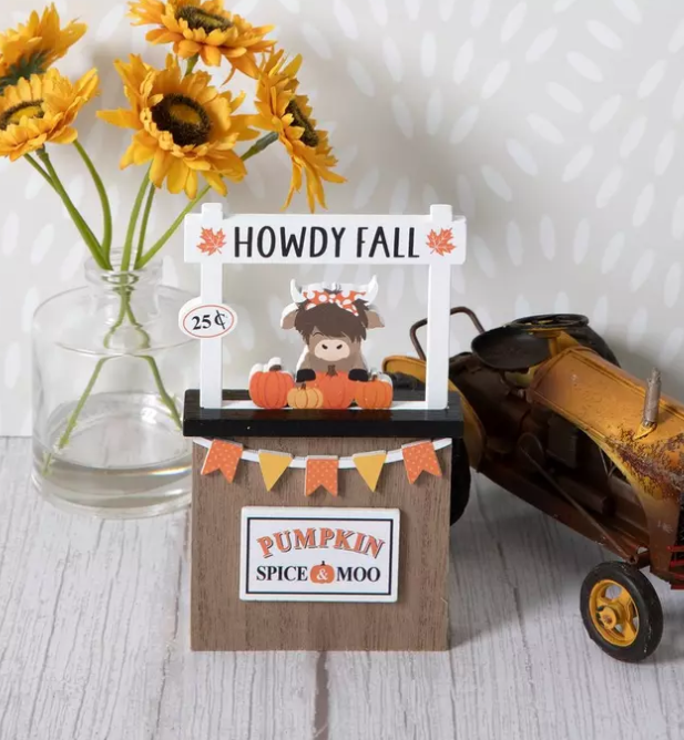 HL Fall Decor - Mini Tabletop Tier Tray Highland Cow Pumpkin Booth