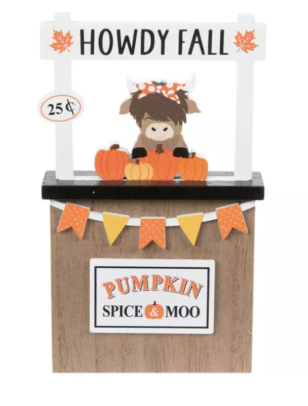 HL Fall Decor - Mini Tabletop Tier Tray Highland Cow Pumpkin Booth
