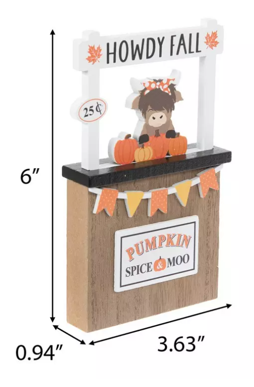 HL Fall Decor - Mini Tabletop Tier Tray Highland Cow Pumpkin Booth