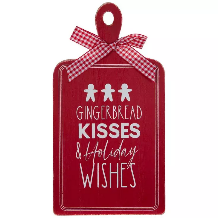 HL Christmas Decor - Wood Cutting Board Kisses Wishes Gingerbread Sign