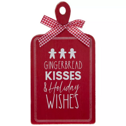 HL Christmas Decor - Wood Cutting Board Kisses Wishes Gingerbread Sign