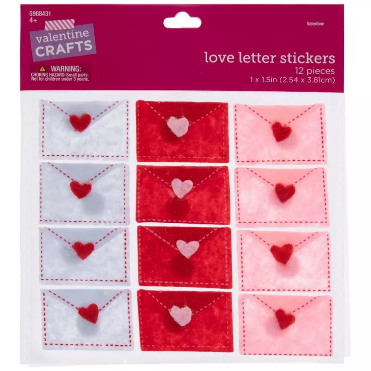 HL Valentines Craft Supply - Felt Love Letter Stickers pc Set