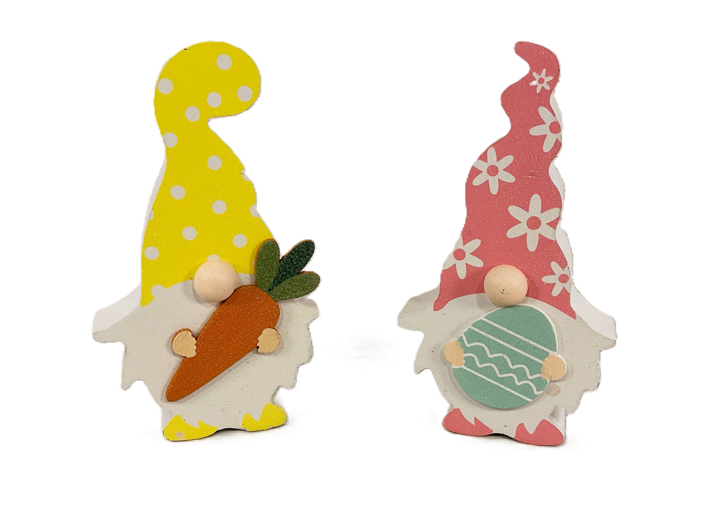 HL YI  Easter Spring Decor - Chunky Wood Carrot Eggs Gnomes 2pc Set
