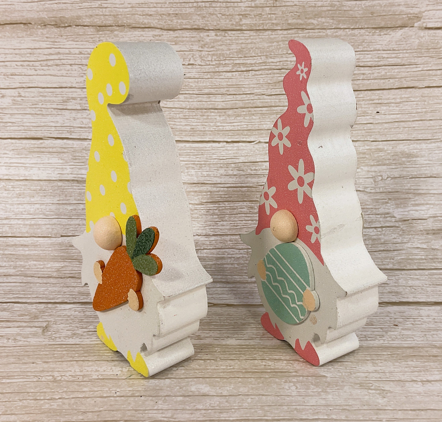 HL YI  Easter Spring Decor - Chunky Wood Carrot Eggs Gnomes 2pc Set